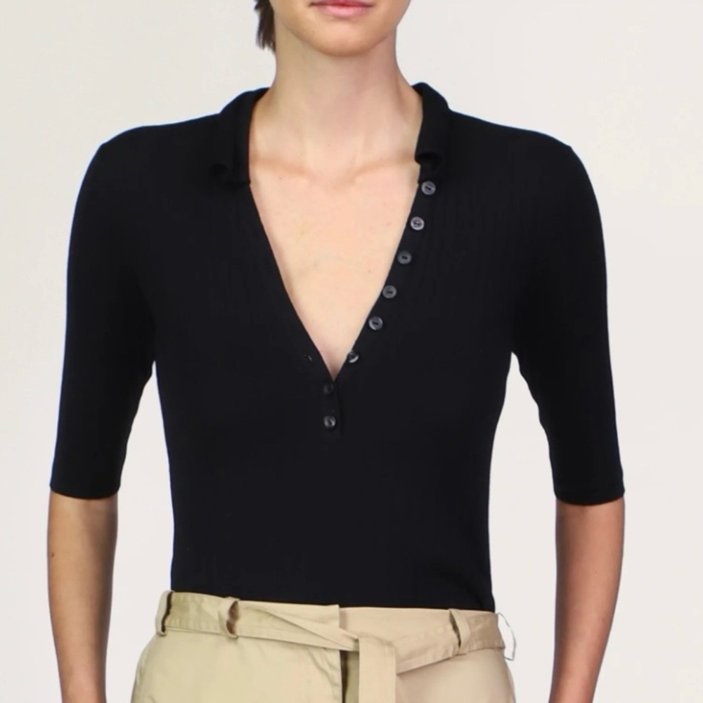 HALSTON “James” BLACK RIB KNIT HENLEY